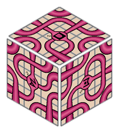 A maze drawn on a Rubik's cube.