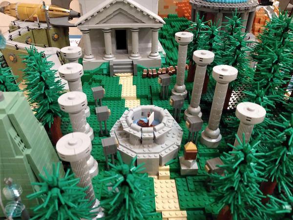 Closeup of the Library on Myst, in Lego.
