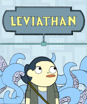 A cartoon drawing of a person with a pony-tail. Tentacles writhe in the background.