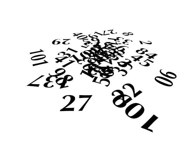 A heap of numbers in the Optima font, apparently lying scattered on the ground.
