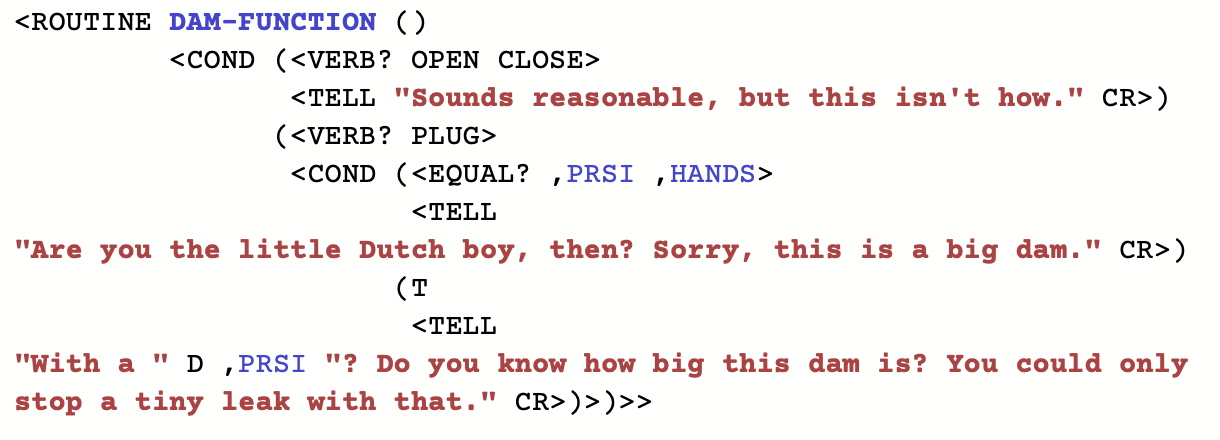 The ZIL source for the DAM-FUNCTION routine in Zork 1.