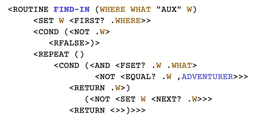 The ZIL source for the FIND-IN routine in Zork 1.