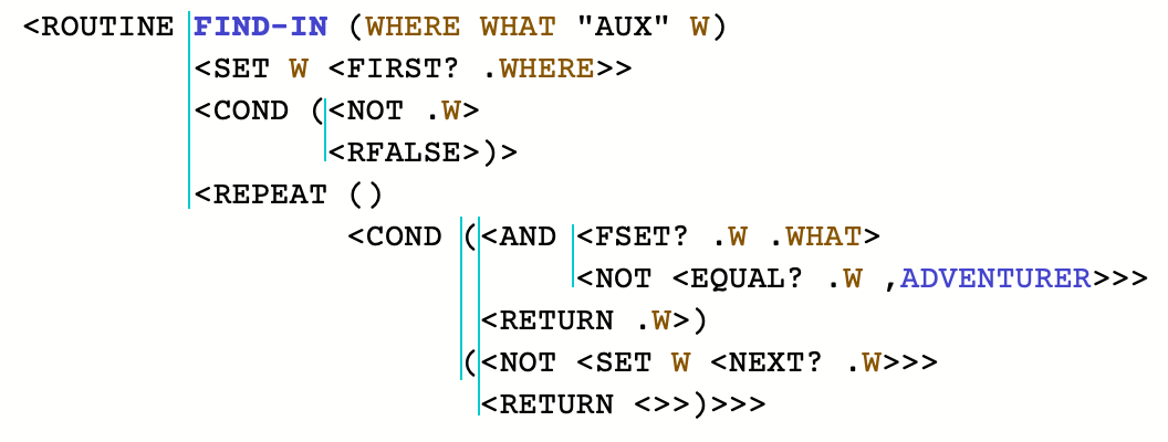 The ZIL source for the FIND-IN routine in Zork 1.